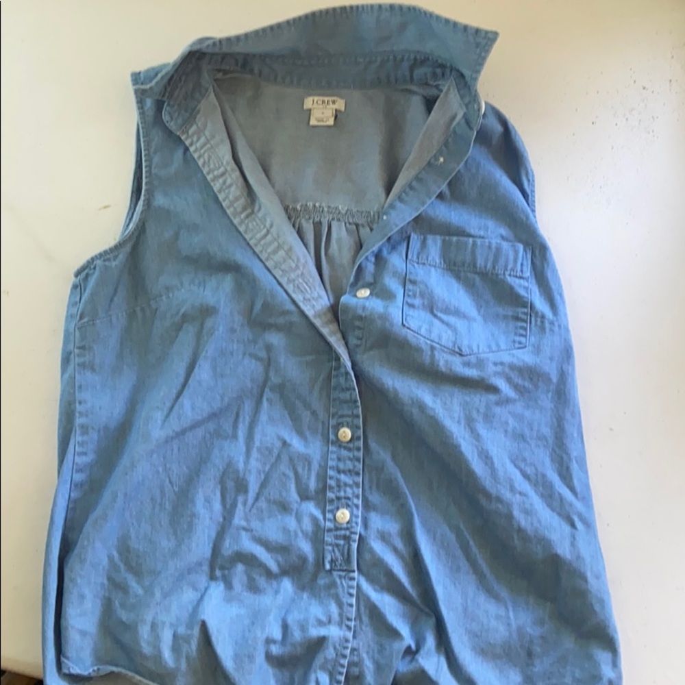 J Crew Button Down Tie-Front Sleeveless Top